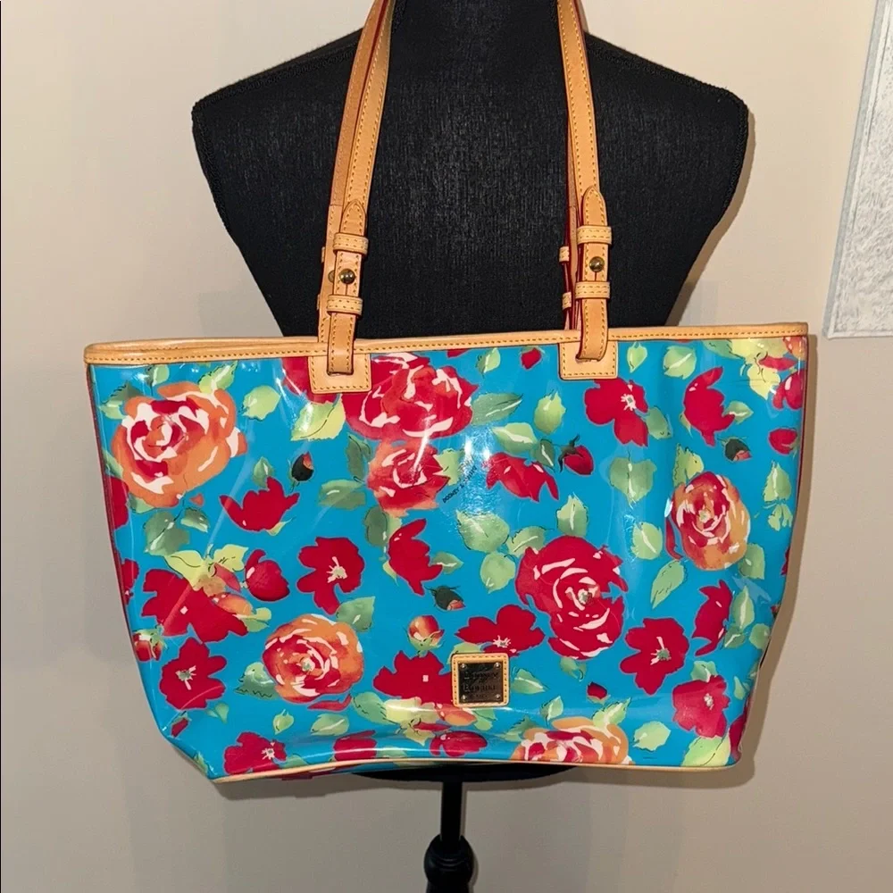 Dooney & Bourke Floral Tote Bag with Tan Straps - Picture 1 of 13